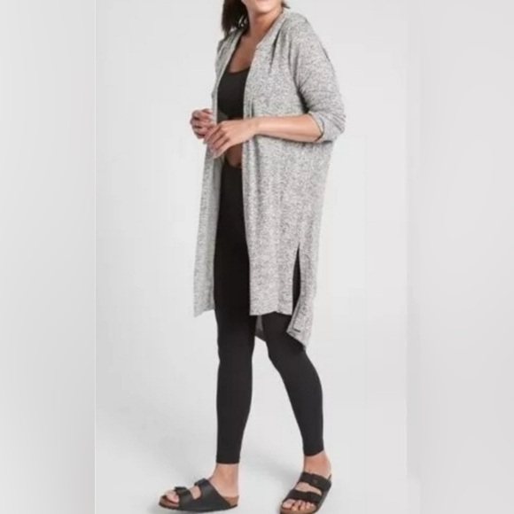 Athleta Harmony Wrap Cardigan Hoodie Size 1X Marled Gray Longline Lounge - Picture 2 of 12